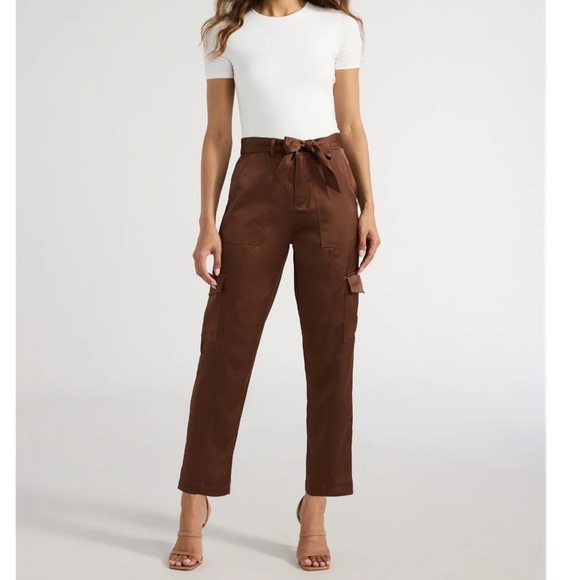 sofia by sofia vergara Pants - Sofia Jeans Women's Tapered High Rise Satin Cargo Pants Dark Brown Size 12